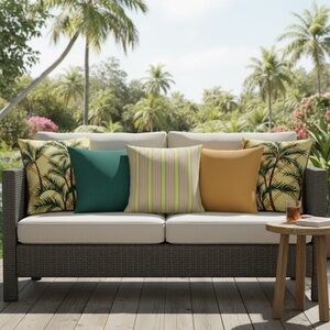 IKEA SOMMAR Green and Yellow Palm Tree Accent Pillow Covers, Set of Two